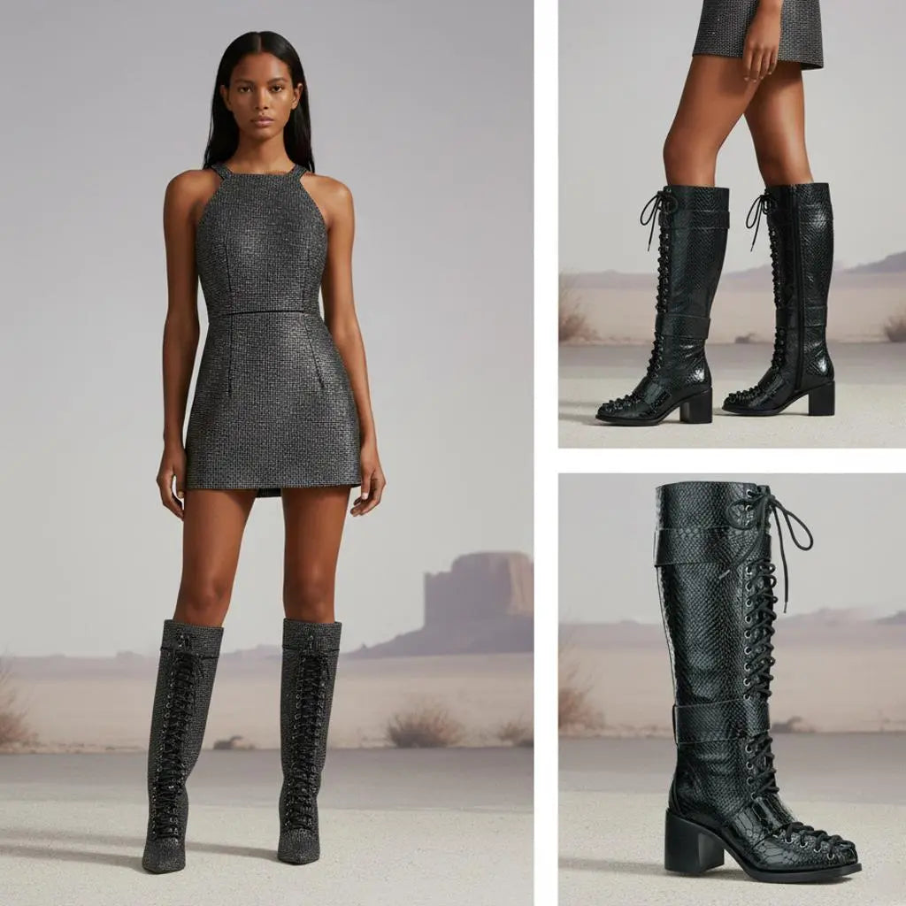 Tuhoomall Style Knee-High Fashion Boots for Women, Comfortable Chunky Heel, Studded Accents, Ideal for Parties and Casual Outings Tuhoomall