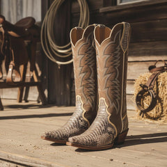 Tuhoomall Western Style Knee-High Women's Boots, Comfortable Snip Toe, Embroidered Snake PU, Ideal for Travel, Casual, Parties, All-Season Wear