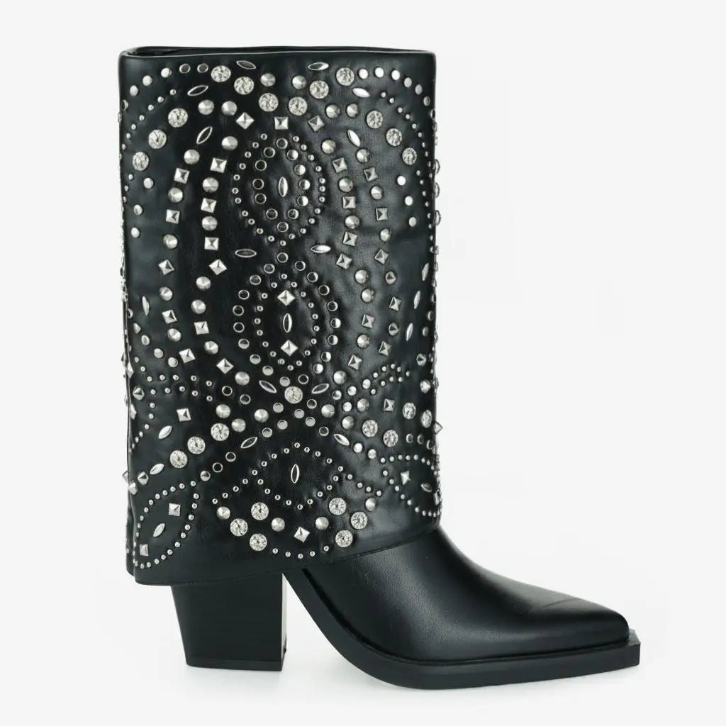 Tuhoomall Ankle Boots for Women, Stylish and Comfortable, Perfect for Parties and Casual Outings, Studded Design with Metal Buckle, 10cm Chunky Heel Tuhoomall