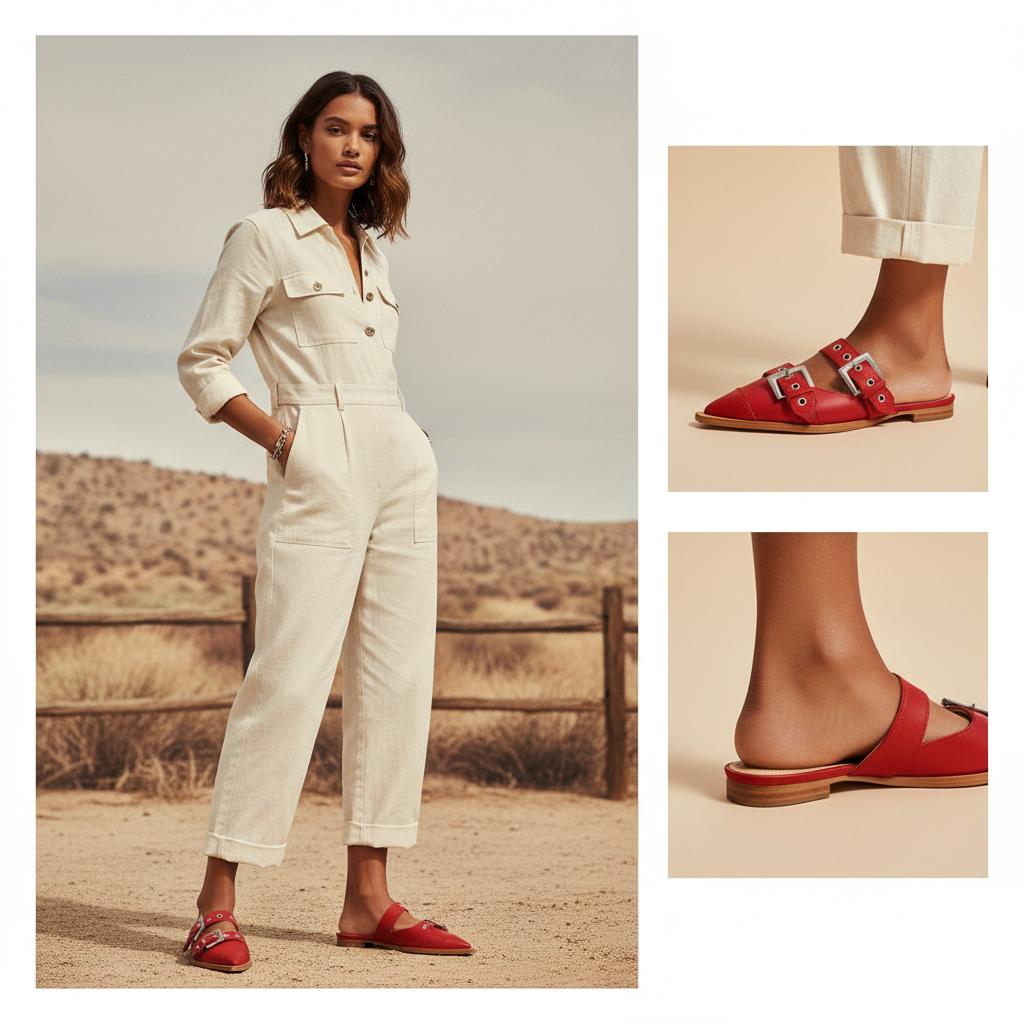 Tuhoomall Comfortable Pointed-Toe Mule Sandals for Summer Travel | Adjustable Metal Button Design | Casual Street Style Tuhoomall