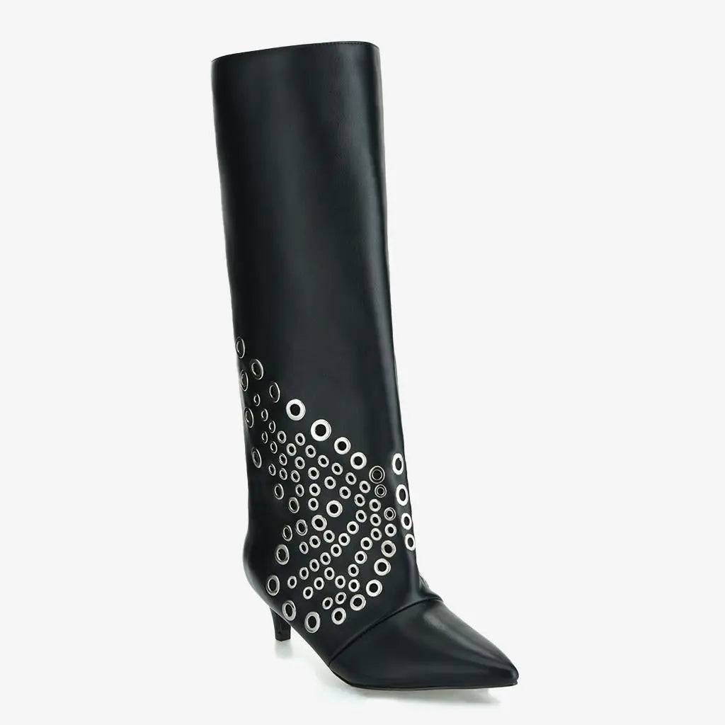 Tuhoomall Knee High Kitten Heel Boots For Women - Stylish PU Leather, Pointed Toe, Low Heel - Perfect For Dance And Casual Wear All Year Round Tuhoomall