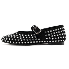 Tuhoomall Ballet Flats Women’s Boots with Studded Design, Comfortable Slip-On, Casual Style, Rubber Sole and Adjustable Buckle, Low Top