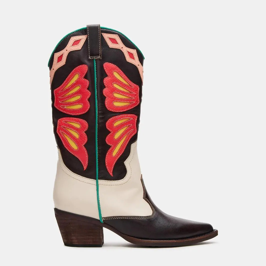 Tuhoomall Western Cowboy Boots for Women, Floral and Animal Print, Chunky Heels, Perfect for Parties and Fashion Events, Easy Slip-On Style Tuhoomall