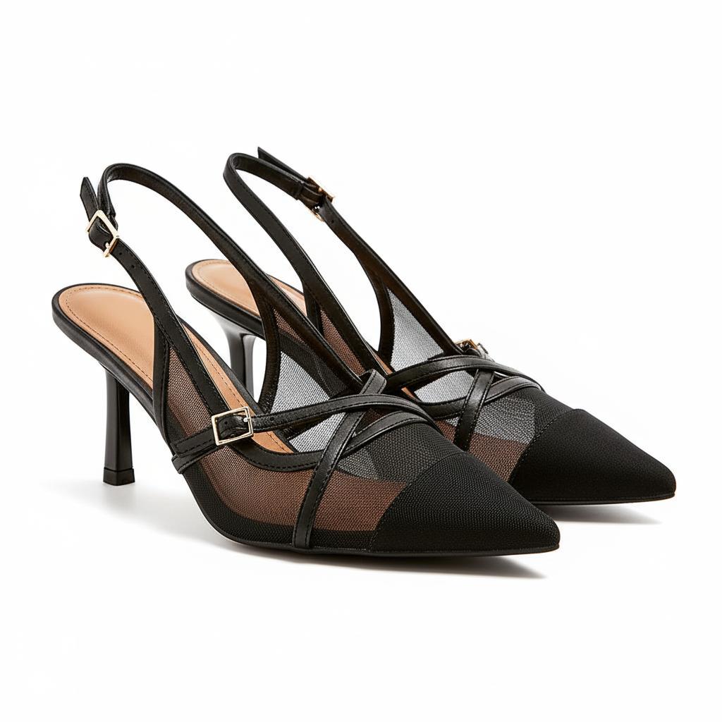 Tuhoomall Comfortable High Heel Pumps with Pointed Toe and Cat Heel, Stylish Mesh Design for Fashionable Everyday Wear Tuhoomall