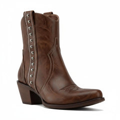 Tuhoomall Retro Ankle Booties with Chunky Heel and Snip-Toe, Distressed Embroidery and Studs for Casual Everyday Style