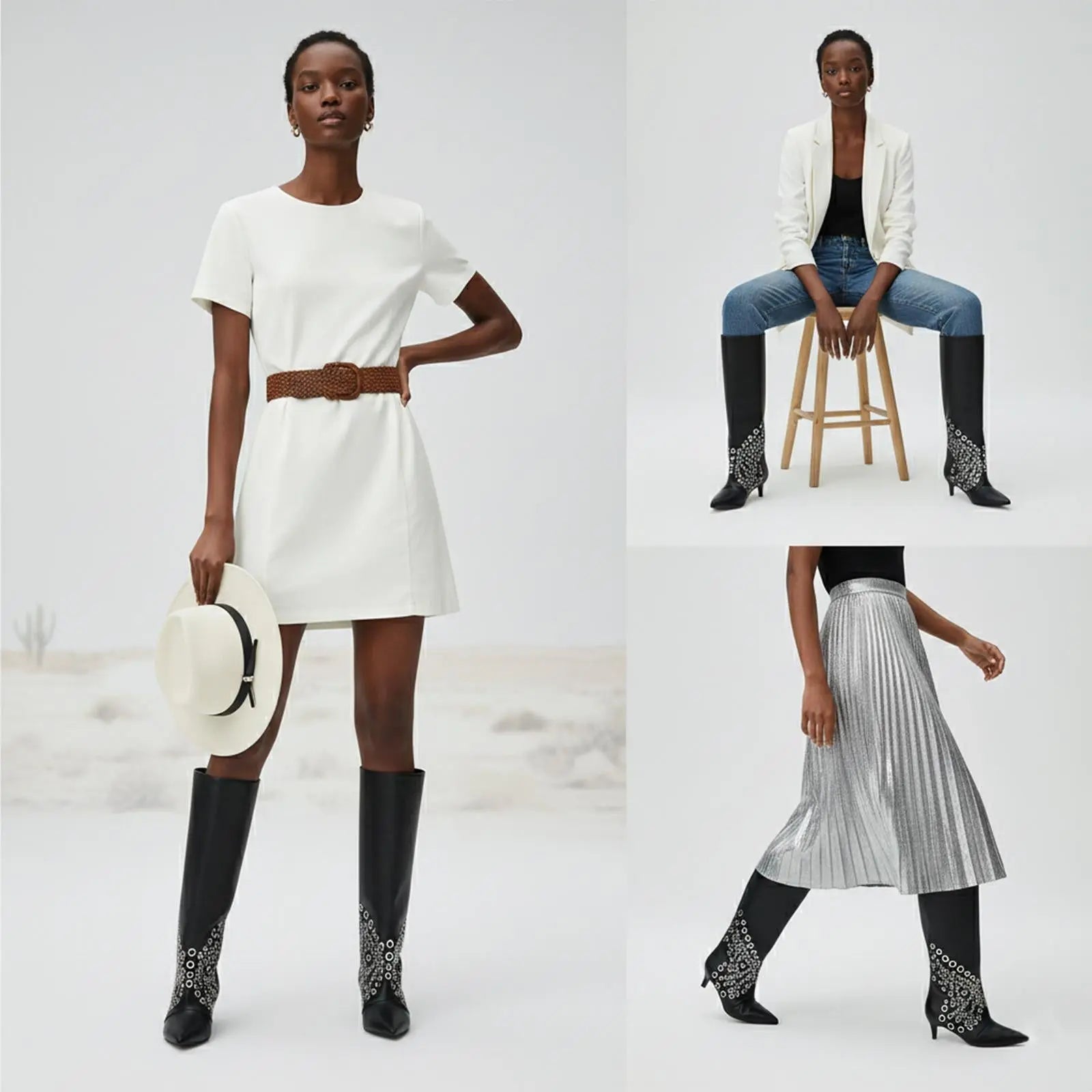 Tuhoomall Knee High Kitten Heel Boots For Women - Stylish PU Leather, Pointed Toe, Low Heel - Perfect For Dance And Casual Wear All Year Round Tuhoomall