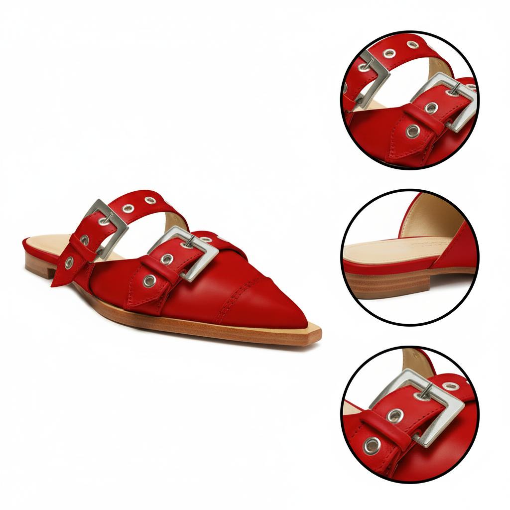 Tuhoomall Comfortable Pointed-Toe Mule Sandals for Summer Travel | Adjustable Metal Button Design | Casual Street Style Tuhoomall