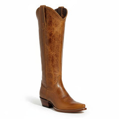 Tuhoomall Western Knee-High Boots for Women, Chunky Heel, Slip-On, Solid Color, Perfect for Parties and Outdoor Events