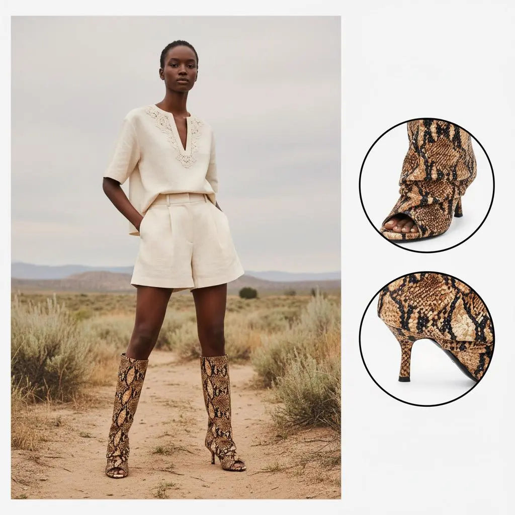 Tuhoomall Stylish Party Peep Toe Knee High Boots with Wrinkle Design and Rhinestone Accents for Trendy Casual Wear Tuhoomall