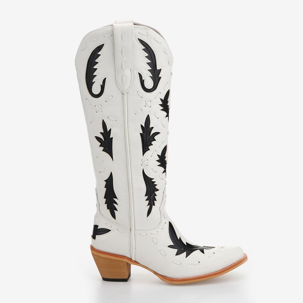 Tuhoomall Western Knee-High Cowboy Boots With Chunky Heel, Stylish Suede , Chic Patchwork Design For Comfort In Casual Outfits