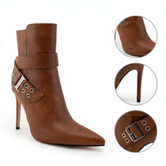 Tuhoomall Fashion Ankle Boots for Women with Cross Strap Design, Stiletto Heel, Studded Detail, Perfect for Casual and Office Wear