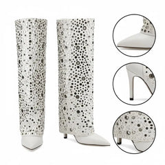 Tuhoomall Sparkling Knee-High Glitter Wedge Boots for Parties, Performances, and Fashion Events - Comfortable, Trendy, with Elegant Geometric Design Tuhoomall