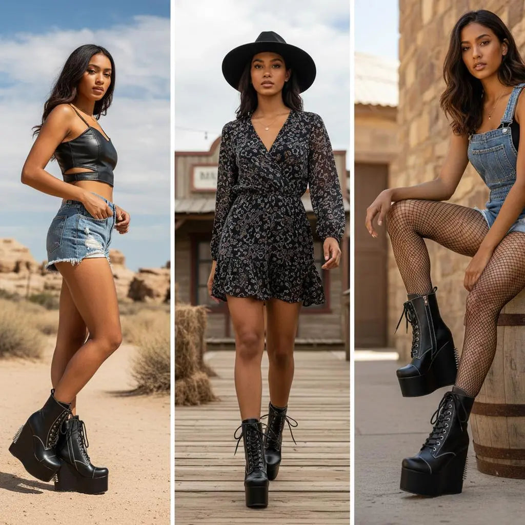 Tuhoomall Platform Boots for Women with Chunky Heel, Geometric Patterns, Perfect for Parties and Performances, Comfortable and Fashionable Tuhoomall