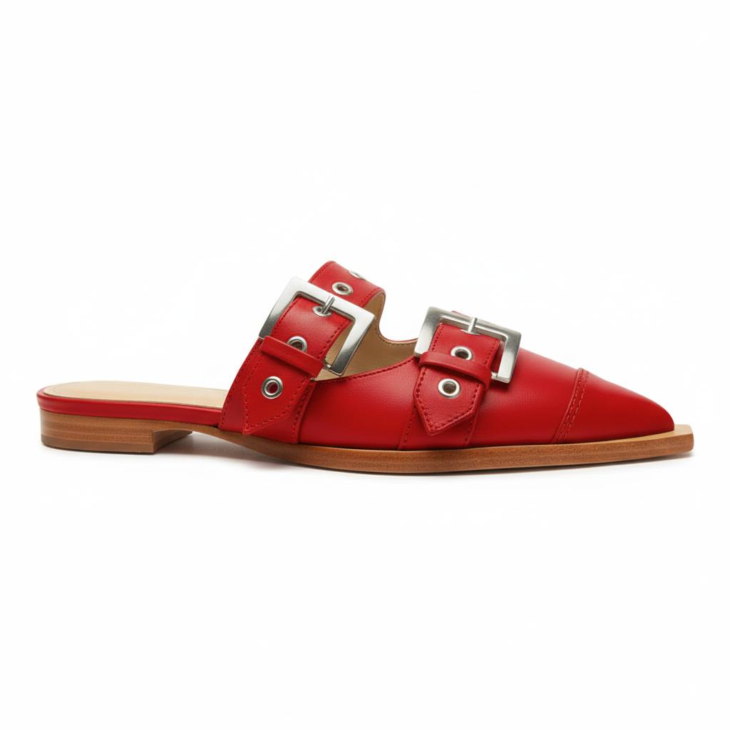 Tuhoomall Comfortable Pointed-Toe Mule Sandals for Summer Travel | Adjustable Metal Button Design | Casual Street Style Tuhoomall
