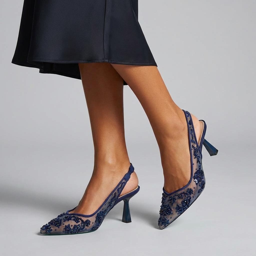 Tuhoomall Stylish Floral High Heels with Beaded Embellishment for Parties, Dancing, and Office Wear Tuhoomall
