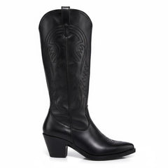 Tuhoomall Western Cowboy Boots, Chunky Block Heel, Embroidered Design, Mid Calf Length, Fashion Casual, Perfect for Performances and Everyday Wear