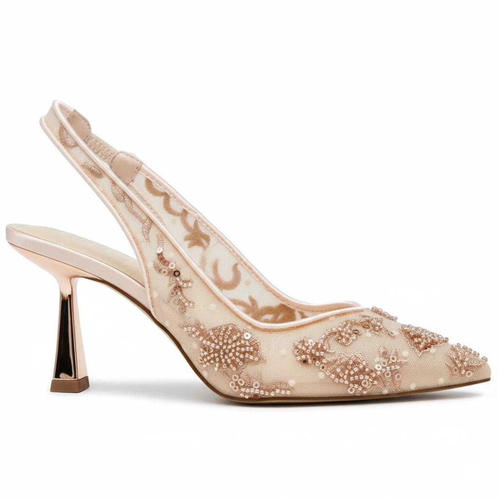 Tuhoomall Stylish Floral High Heels with Beaded Embellishment for Parties, Dancing, and Office Wear Tuhoomall