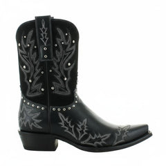 Tuhoomall Western Cowgirl Mid Calf Boots With Snip Toe, Chunky Heel, Embroidered Patchwork, Studded Design For Outdoor Fashion