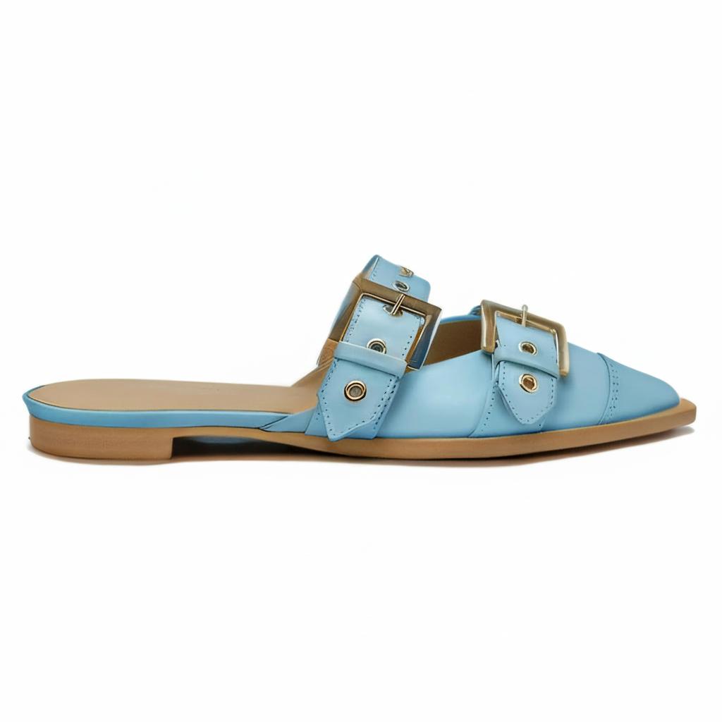 Tuhoomall Comfortable Pointed-Toe Mule Sandals for Summer Travel | Adjustable Metal Button Design | Casual Street Style Tuhoomall
