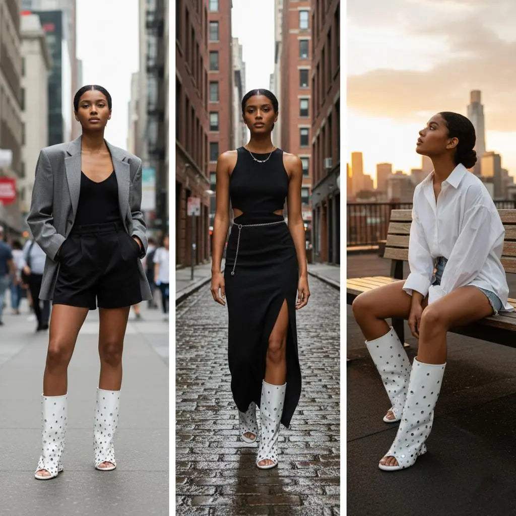 Tuhoomall Stylish Peep Toe Ankle Boots with Shiny Detail for Parties and Casual Outings - Comfortable 12cm Wedge Heels in All Seasons Tuhoomall