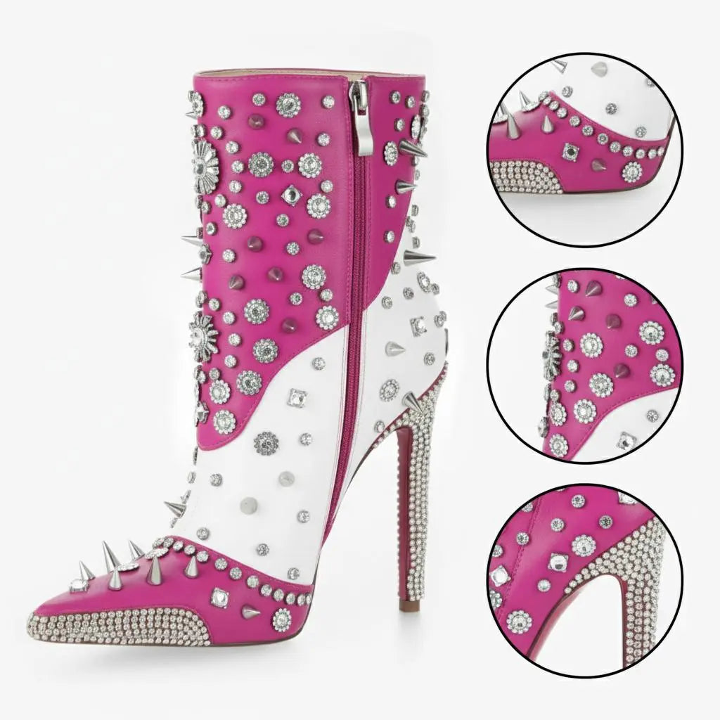 Tuhoomall Glamorous Rhinestone Ankle Boots with Zipper Closure for Stylish Party and Casual Wear Tuhoomall