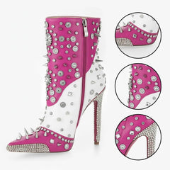 Tuhoomall Glamorous Rhinestone Ankle Boots with Zipper Closure for Stylish Party and Casual Wear Tuhoomall