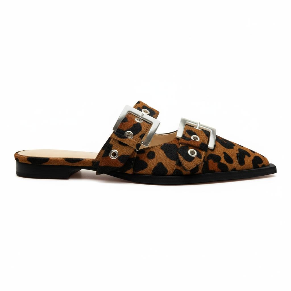 Tuhoomall Comfortable Pointed-Toe Mule Sandals for Summer Travel | Adjustable Metal Button Design | Casual Street Style Tuhoomall