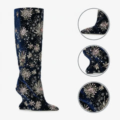 Tuhoomall Over The Knee Floral Embellished Chunky Heeled Boots For Parties And Fashionable Events Tuhoomall