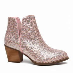 Tuhoomall Glitter Ankle Boots for Women, 3-Inch Chunky Heel, Shiny Pointed Toe, Perfect for Parties and Fashion Events