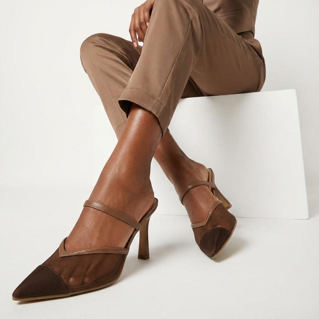 Tuhoomall Fashion High Heel Slip-On Shoes, Pointed Toe, Casual Office Style, Comfortable Suede and Mesh Upper, Rubber Sole, Perfect for Everyday Wear Tuhoomall