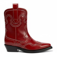 Tuhoomall Chic Mid Calf Western Boots For Women | Floral Embroidery | Slip-On Chunky Heel | Casual Fashion Footwear For Travel