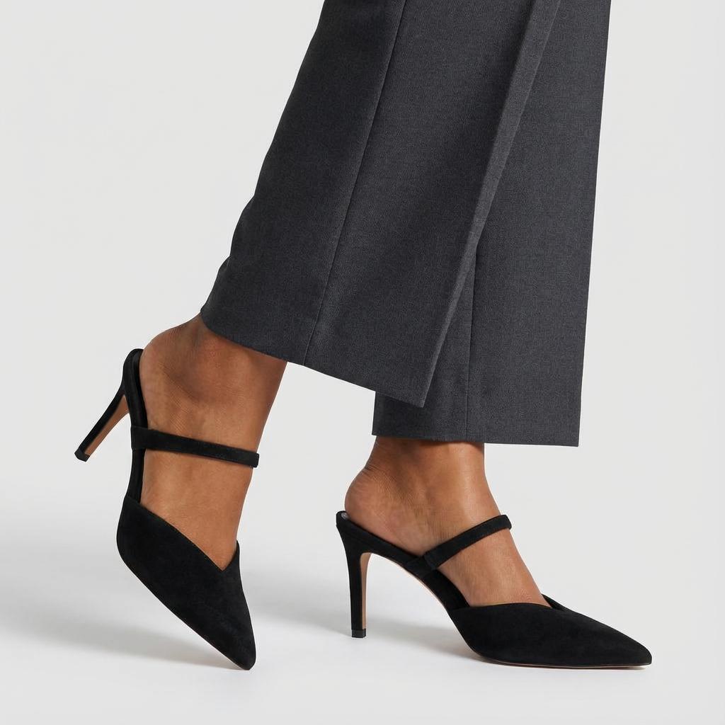 Tuhoomall Fashion High Heel Slip-On Shoes, Pointed Toe, Casual Office Style, Comfortable Suede and Mesh Upper, Rubber Sole, Perfect for Everyday Wear Tuhoomall