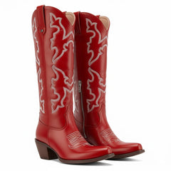 Tuhoomall Western Knee-High Boots for Fashion Casual Style with Embroidered Design and Chunky Heel, Ideal for Ranch and Outdoor Activities
