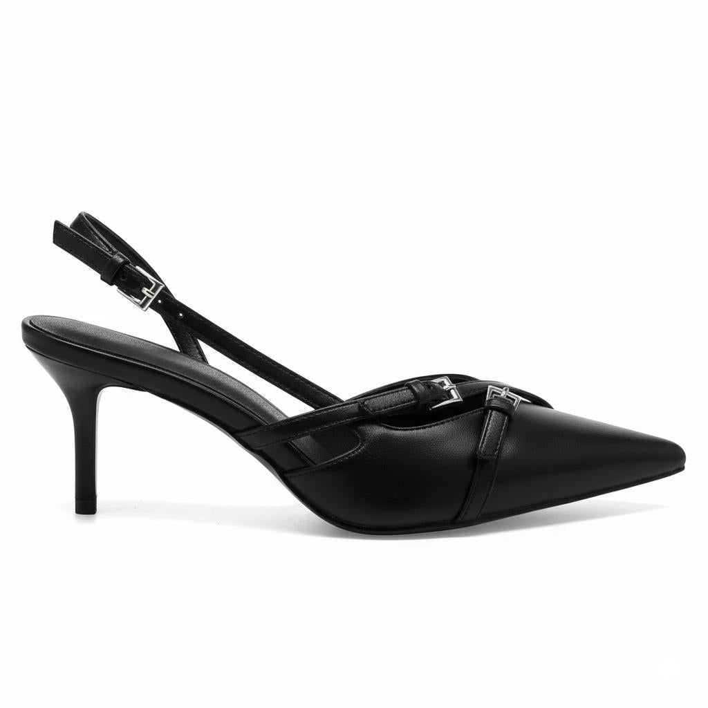 Tuhoomall High Heel Sandals for Women, Stylish Pointed Toe Low Heel, Double Buckle Open Back Design for Casual and Formal Occasions Tuhoomall