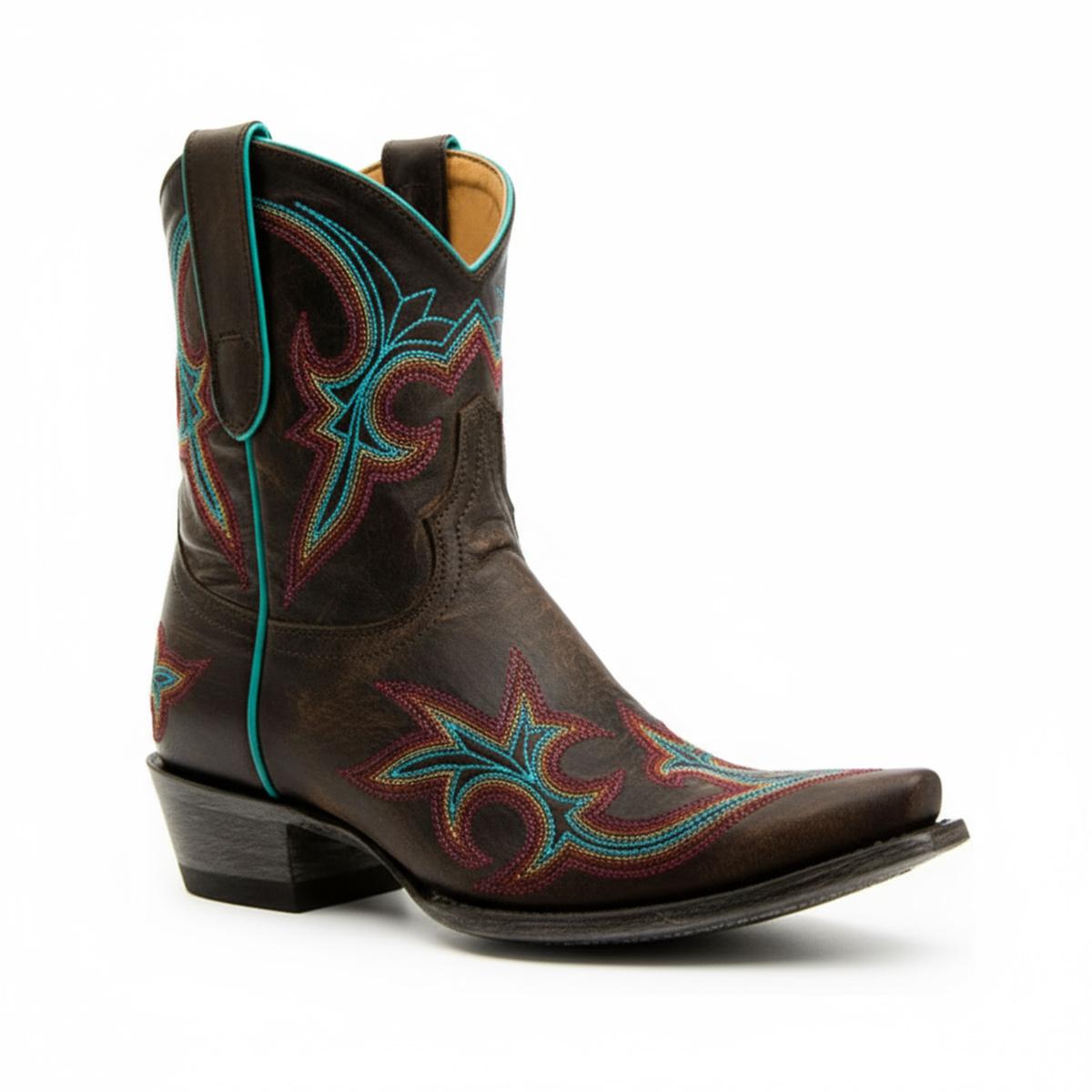 Tuhoomall Fashion Western Ankle Boots for Women with Floral Embroidery, Casual Stylish High Ankle Design, Durable Rubber Sole, All-Season Comfortable Wear