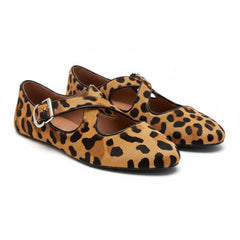 Tuhoomall Ballet Flats For Women, Stylish Casual Shoes, Perfect For Parties & Performances, Adjustable Strap, Trendy Leopard Print, Comfortable Rubber Sole