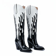 Tuhoomall Western Cowgirl Boots for Women, Pointed Toe, Slanted Block Heel, Stylish Mid Calf, Comfortable Slip-On Design