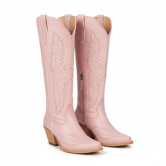 Tuhoomall Stylish Western Mid-Calf Boots for Women - Embroidered Vegan Leather, 2.76in Low Chunky Heel, Perfect for Year-Round Casual Wear