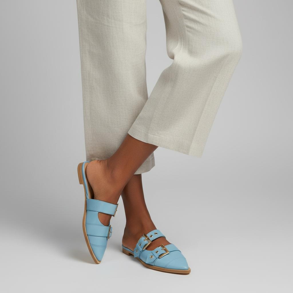 Tuhoomall Comfortable Pointed-Toe Mule Sandals for Summer Travel | Adjustable Metal Button Design | Casual Street Style Tuhoomall