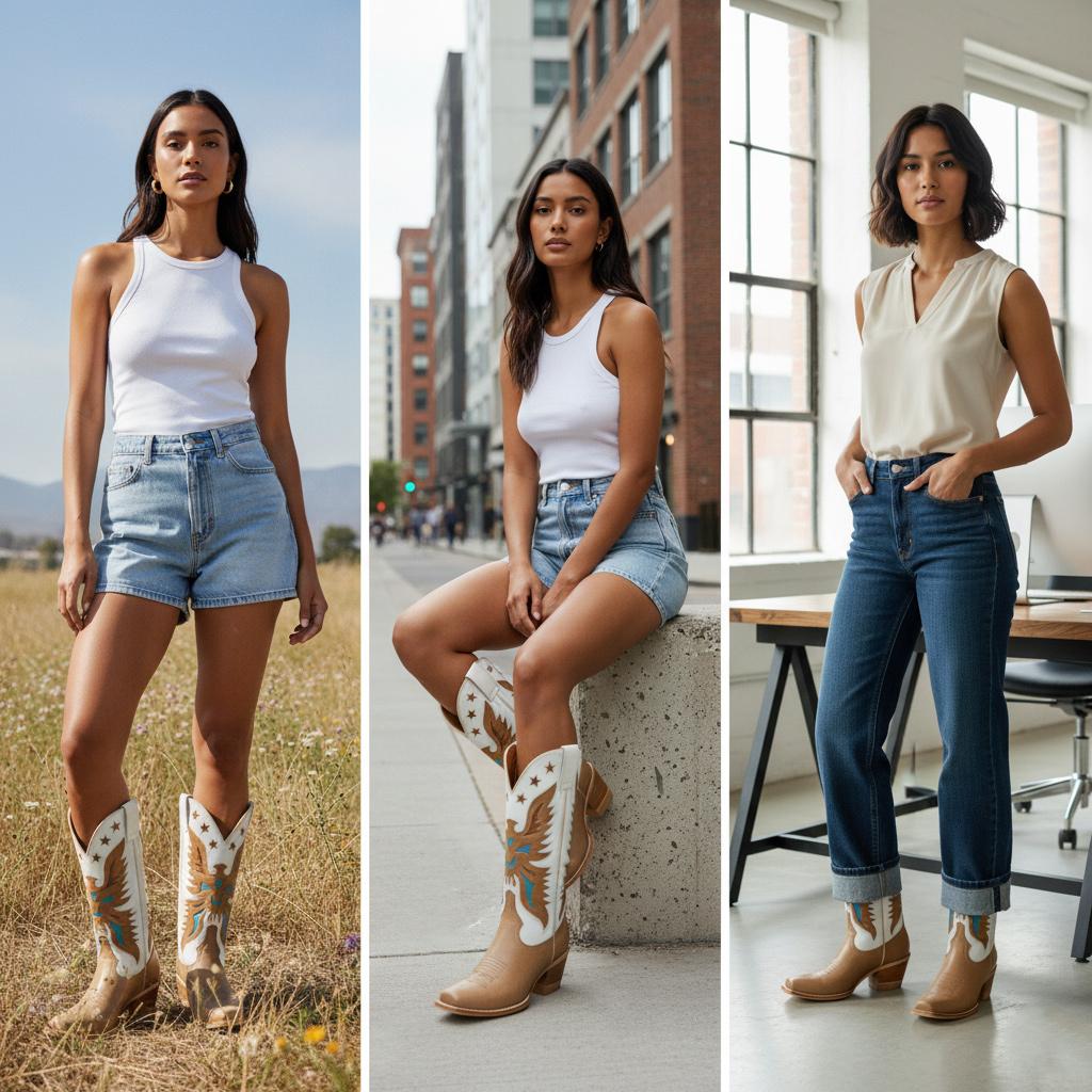 Tuhoomall Western Cowboy Boots for Women, Stylish Mid-Calf Chunky Heel, Unique Embroidered Animal Pattern, Perfect for Outdoor Casual Wear Tuhoomall