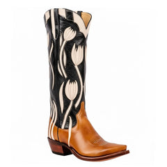 Tuhoomall Western Style Mid Calf Boots With Floral Embroidery - Casual Fashion Footwear For Travel And Parties, 2.00 In Heel, Snip Toe Design