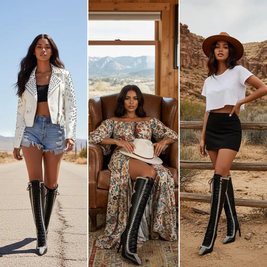 Tuhoomall Knee High Sparkling Rhinestone Heeled Boots for Parties, Performances, and Outdoor Fashion Fun Tuhoomall