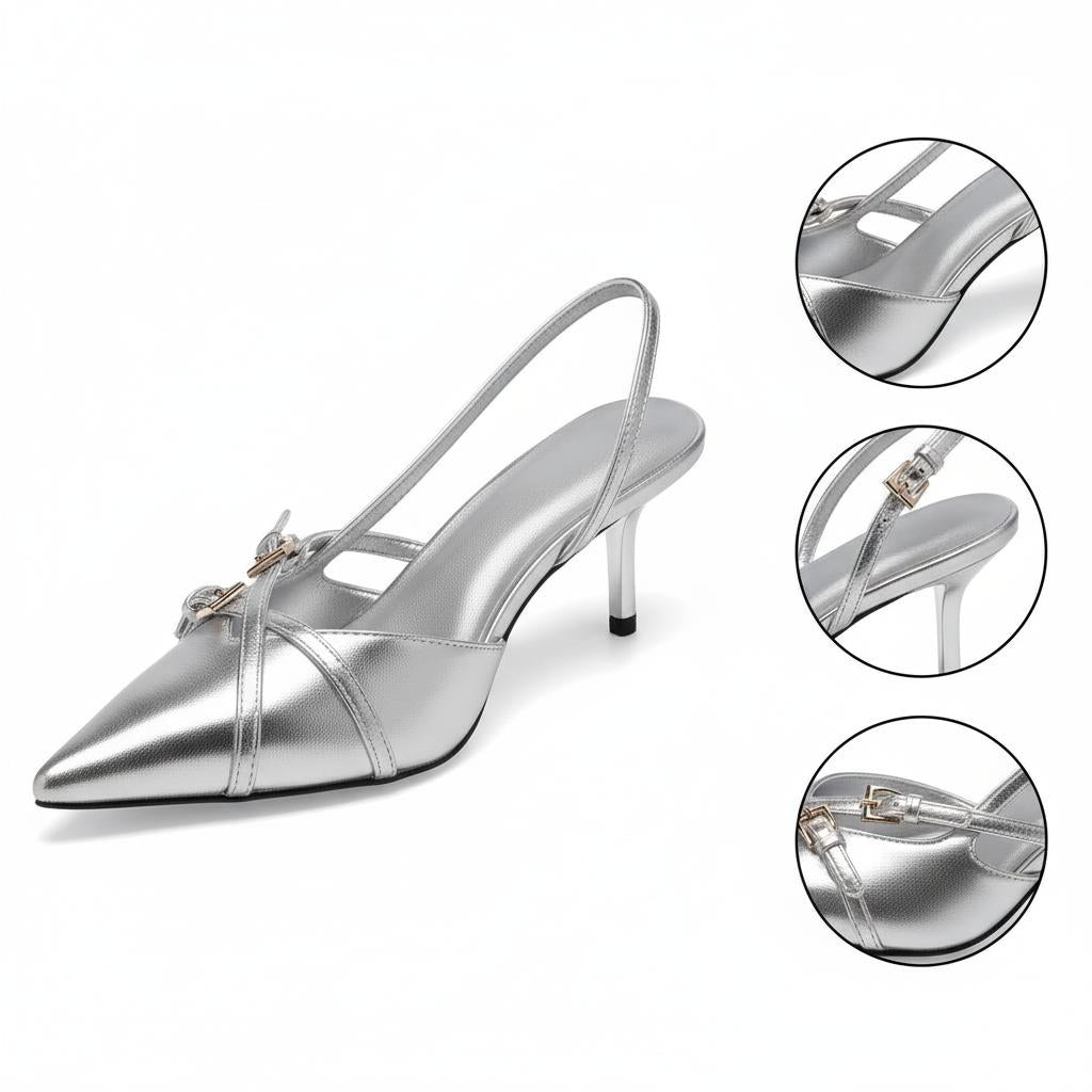 Tuhoomall High Heel Sandals for Women, Stylish Pointed Toe Low Heel, Double Buckle Open Back Design for Casual and Formal Occasions Tuhoomall