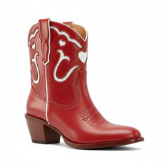 Tuhoomall Fashion Casual Chunky Heel Ankle Booties with Embroidered Hearts, Slip-On Design for All Seasons