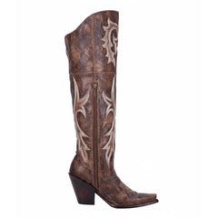 Tuhoomall Western Over-the-Knee Boots for Women, Chunky Heel, Snip-Toe, Embroidered, Slip-On, Distressed Style for Parties and Casual Outings