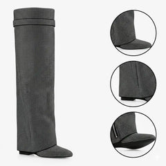 Tuhoomall Knee-High Wedge Boots with Rhinestones for Fashionable Outdoor Parties and Casual Style Tuhoomall