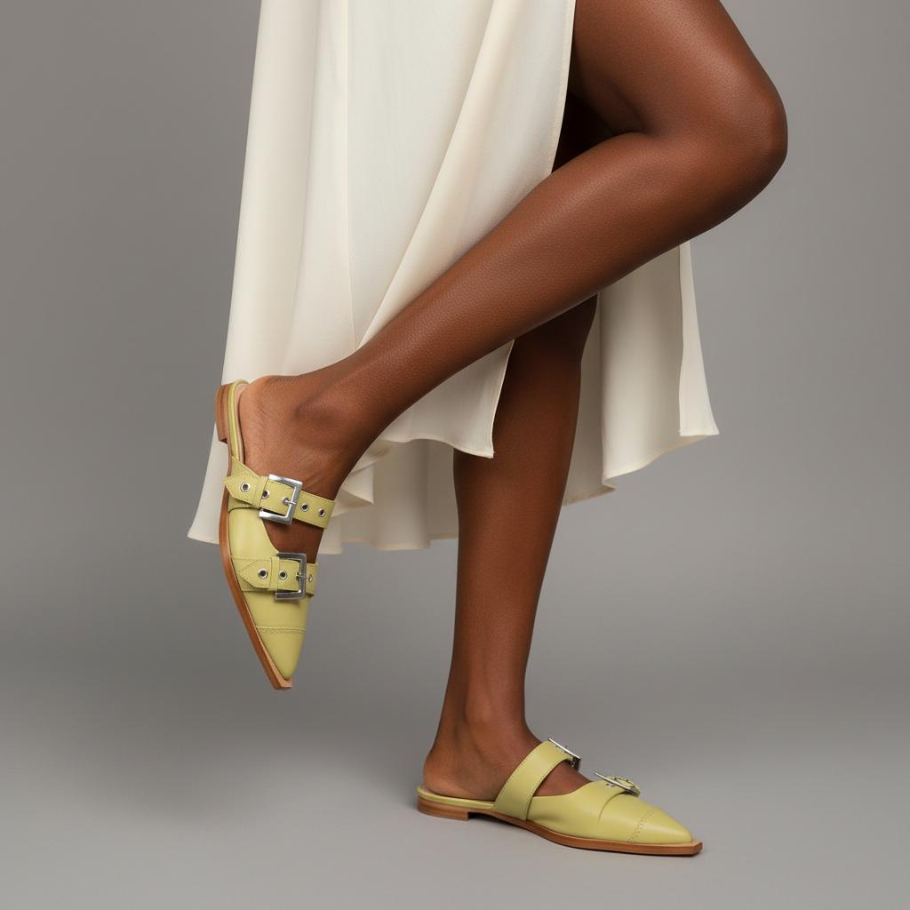 Tuhoomall Comfortable Pointed-Toe Mule Sandals for Summer Travel | Adjustable Metal Button Design | Casual Street Style Tuhoomall