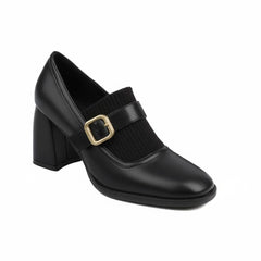 Tuhoomall Mary Jane High Heel Loafers for Women, 7.5 cm Chunky Heel, All-Season Fashion, Pure Leather, Comfortable Slip-On Design