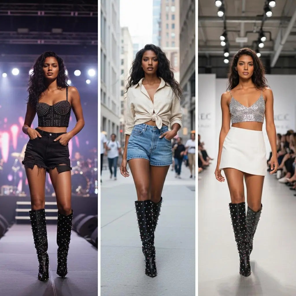 Tuhoomall Fashion Ankle Boots for Women with Chunky Heels, Pointed Toe, Embellished Design, Perfect for Casual, Performances, and Parties Tuhoomall