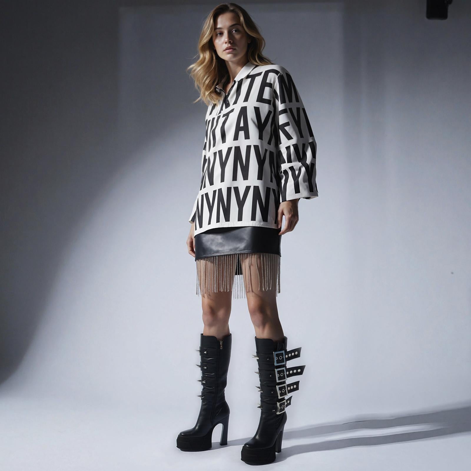 Tuhoomall Knee High Gladiator Style Thick Sole Party Boots with Adjustable Buckle and Studded Zipper for Fashionable Casual Events